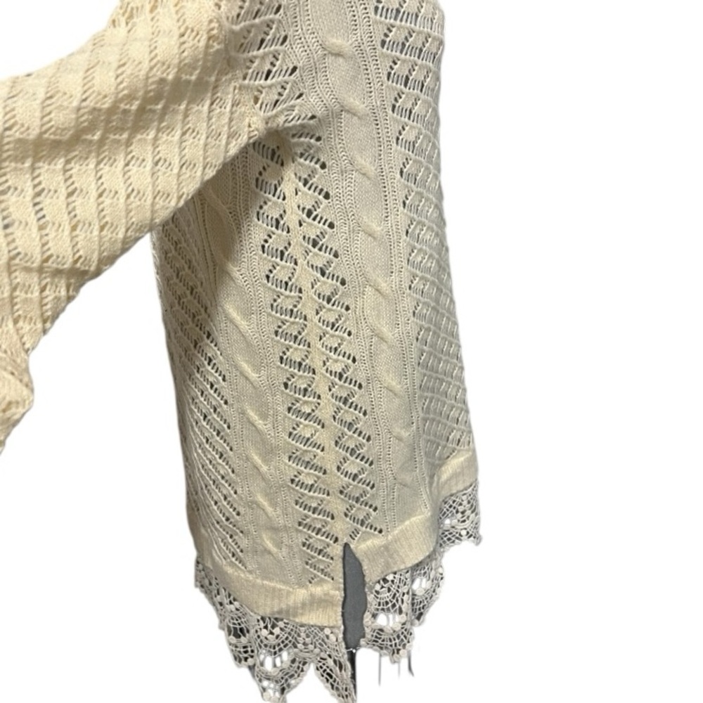Takara Cream Knit Sweater With Lace Skirt Ling Sleeves Size L - Picture 4 of 8